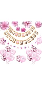 Baby Shower Decorations for Girls - Pink and White Baby Girl Confetti Latex Balloons, It's A Girl...