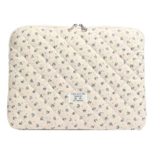 CHAMAIR Puffy Laptop Sleeve 13 Inch Cute Laptop Case Floral Quilted Laptop Sleeve Cute Notebook Cover Aesthetic Macbook Case 13'' 12'' (Blue 13in)