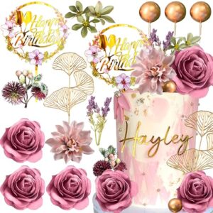 Roaring Good Time Flower Cake Decoration Rose Cake Topper Gold Balls for Birthday Cake Decor Wedding Birthday Bridal Shower Anniversary