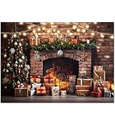 AIIKES 7x5FT Christmas Photography Backdrop Christmas fireplace Backdrop Christmas Tree Photo Bac...