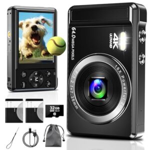 Digital Camera 4K Photo Camera 64MP - with 32GB Memory Card Digital Camera16X Digital Zoom Simple Portable Camera and Rechargeable 2 1200mAh Batteries for Kids Teenagers Seniors Beginners