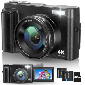 Digital Camera 4K 48MP Autofocus Vlogging Camera with 3 Inch 180° Flip LCD Screen
