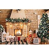 AIIKES 10x10FT Merry Christmas Backdrop Indoor Stairs Holly Fireplace Backdrops Kids Adult Portra...