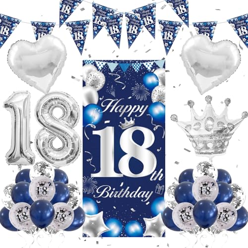 18th Birthday Decorations for Boys Girls Blue and Silver