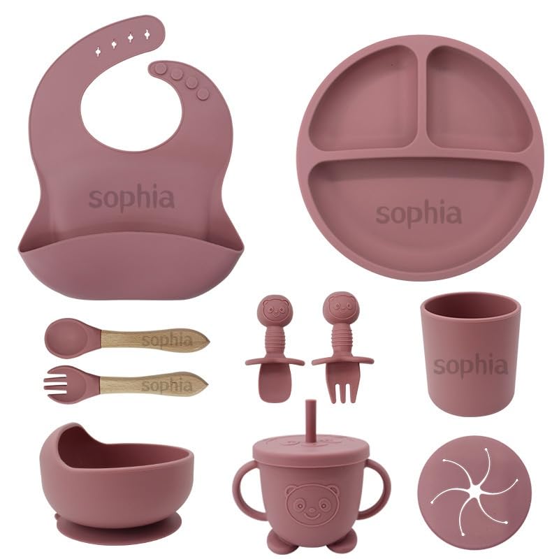 Personalized Silicone Suction Plates for Baby，Custom Toddlers Spoon and Fork