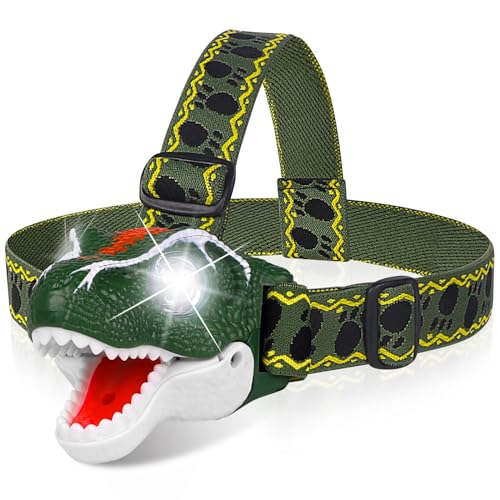 QCTOYS Dinosaur Headlamp T-Rex LED Head Torch for Kids Flashlights Camping Accessories | Dinosaur Toys for Boys Girls Outdoor Toys for Kids Birthday Halloween Christmas Gifts Stocking Stuffers            [Energy Class F]
