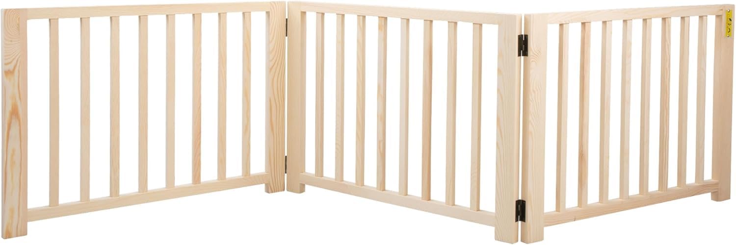 Freestanding Wooden Dog Gate - Indoor Pet Gate with Walk-Through Door
