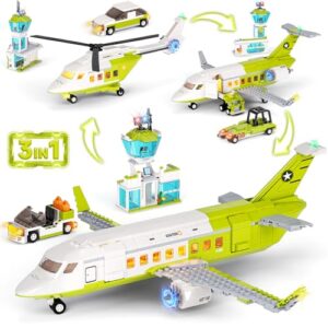 Demkia 3 IN 1 City Passenger Airplane Building Set with LED Light