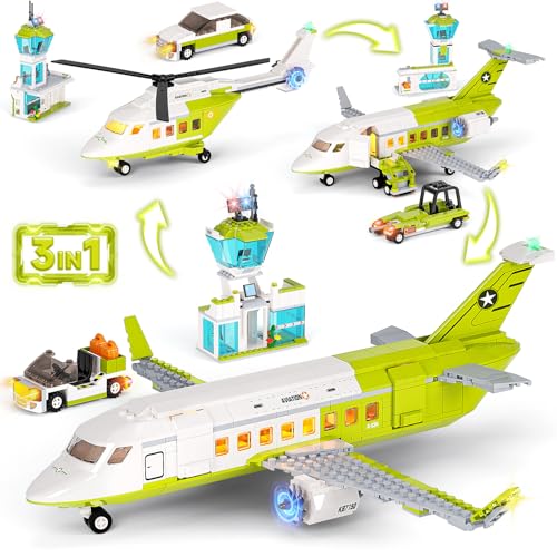 Demkia 3 IN 1 City Passenger Airplane Building Set with LED Light