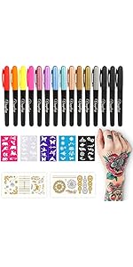 Temporary Tattoos Tattoo Pens for Skin Temporary Multi-colored Face Paint Tattoo Markers with 15 ...