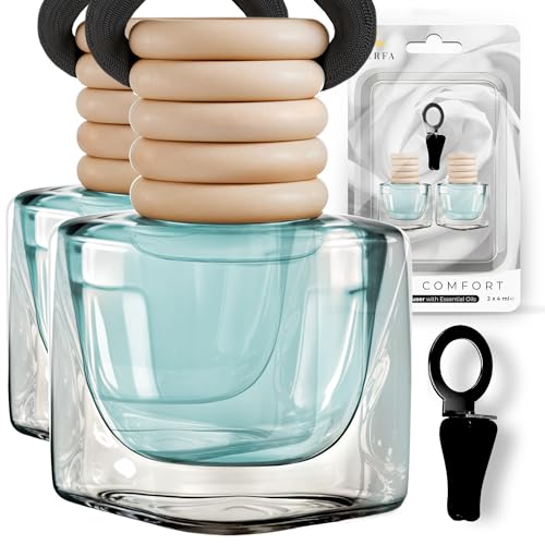 Car Air Fresheners for Men and Women - Linen Comfort | Pack of 2 Car Scents Air Freshener | 4ml Odour Eliminator Car Diffuser with Essential Oils | Car Air Fresheners Vent Clip Included by Perfa