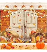 Fall Red Farm Backdrop 7x5FT Autumn Harvest Pumpkin Maple Leaves Background for Photography Autum...