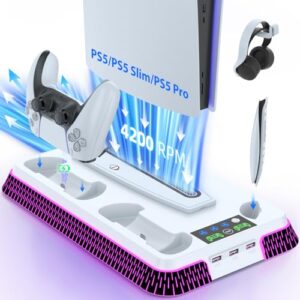 Lictin PS5/PS5 Pro/PS5 Slim Cooling Stand & PS5 Controller with RGB LED