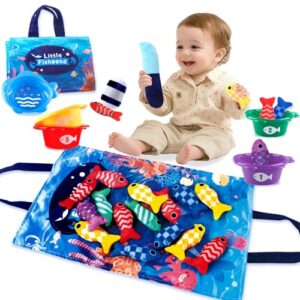Cmiolacuna Montessori Fabric Fishing Toy for 1 Year Old Boys Girls Fishing Rod Set Toddler Baby Toys for 6 Months 1 2 3 Years Old Toddler Education Teaching Toy Stacking Toys Baby Gifts