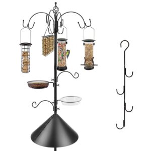 Bird Feeding Station Kit with Squirrel Baffle Bird Feeder Pole Wild Bird Feeder with Suet Cage Bird Bath Mesh Tray Fruit Hook Double W Hook for Attracting Wild Birds and Hanging Planter Hanger Lights