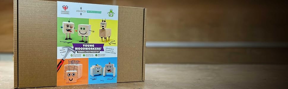 Ash & Co Workshops Young Woodworkers Hammer and Nails Project Kit - home woodworking kit for kids