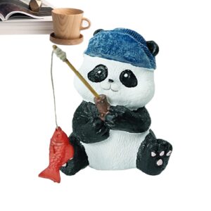 Fishing Panda Figurine - Panda Courtyard Garden Statue Decoration - Funny Fishing Panda Statues Resin