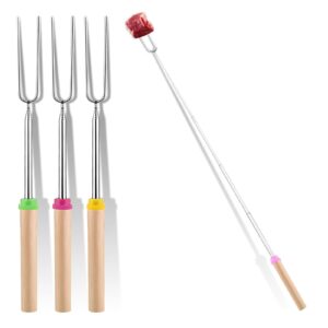 4 Pcs Marshmallow Toasting Forks Kit - Extendable Stainless Steel Smores Sticks for BBQ and Campfire - Retractable Outdoor Campfire Accessories for Roasting Marshmallows
