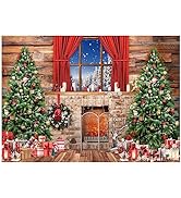 AIIKES 5x7FT Christmas Photography Background Christmas Tree Decoration Snowflake Ground Wooden W...