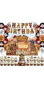 Western Cowboy Birthday Party Decorations - 49Pcs Cowboy Themed Party Decoration Set with Happy B...