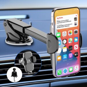 Bnimtm Car Phone Holder [Upgraded Strong Suction & Sturdy Vent Clips] Phone Holder for Cars for Dashboard/Windscreen/Air Vent - One Button Release Car Phone Cradle for iPhone 4.0''-7.0'' Phones
