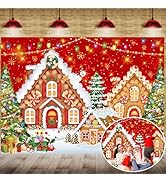 Christmas Gingerbread House Backdrop 7x5FT Blue Merry Christmas Candyland Background Winter Chris...