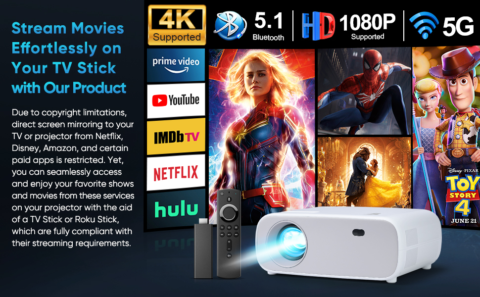ZDK Projecteur 2025 – Full HD 1080p, Compatible 4K, 20 000 Lumens, WiFi 6 – Mini Vidéoprojecteur Portable Pour Film En Extérieur Ou Home Cinéma Silencieux
