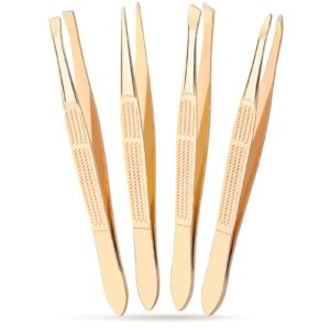 Alyvisun 4Pcs Professional Tweezers for Facial Hair Women and Men