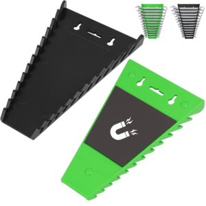 2-Pack Magnetic Wrench Organizer Rack Tool Trays | Metric (6mm-24mm) and English (1/4 inch-1 inch) Sizes | Holds 24 Wrenches | Compact 1 1/8 Inch Thick | Premium Quality