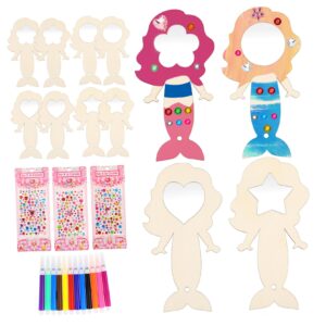 Levemolo 1 Set Wooden Mirror Craft Kit Kids Mirror Craft Mermaid Craft Mirror Pieces For Crafts Party Decorations And DIY Activities