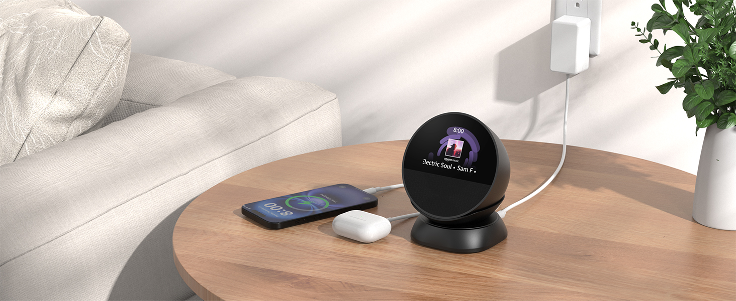 Echo spot desktop stand in the living room