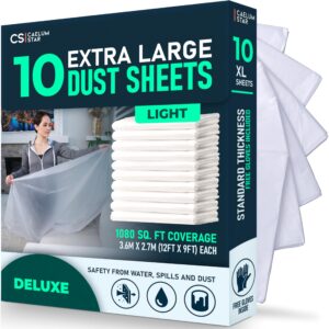 CS 10 Pack Extra Large Plastic Dust Sheets for Decorating 3.6 x 2.7m (12 x 9ft)