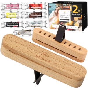 Premium Wooden Car Air Freshener Vent Clip | Box of 7 Scents Car Fresheners Long Lasting with Magnetic Clip | Car Diffuser Air Freshener with Essential Oils | 60 Days' Worth of Car Scents by Perfa