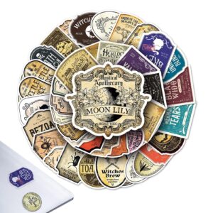 50 Pieces Potion Label Stickers Potion Bottle Labels Halloween Potion Bottle Stickers Waterproof Labels Stickers for Laptop Skateboard Halloween Decorations