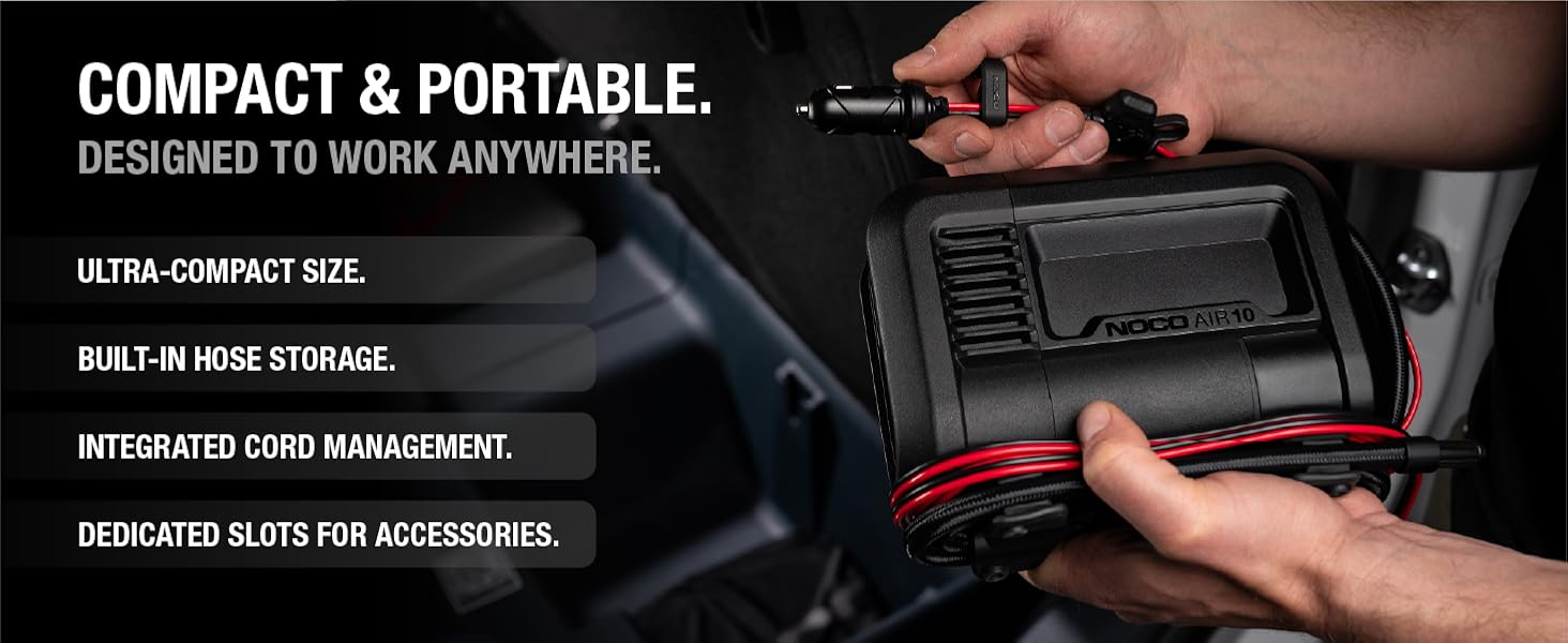 A compact and portable air compressor with built-in storage for home or garage