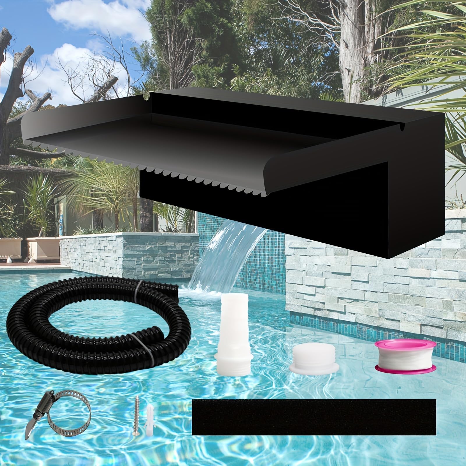 Weejian Pool Fountain Stainless Steel Pond Waterfall Spillway Kits for Indoor/Outdoor Decorative