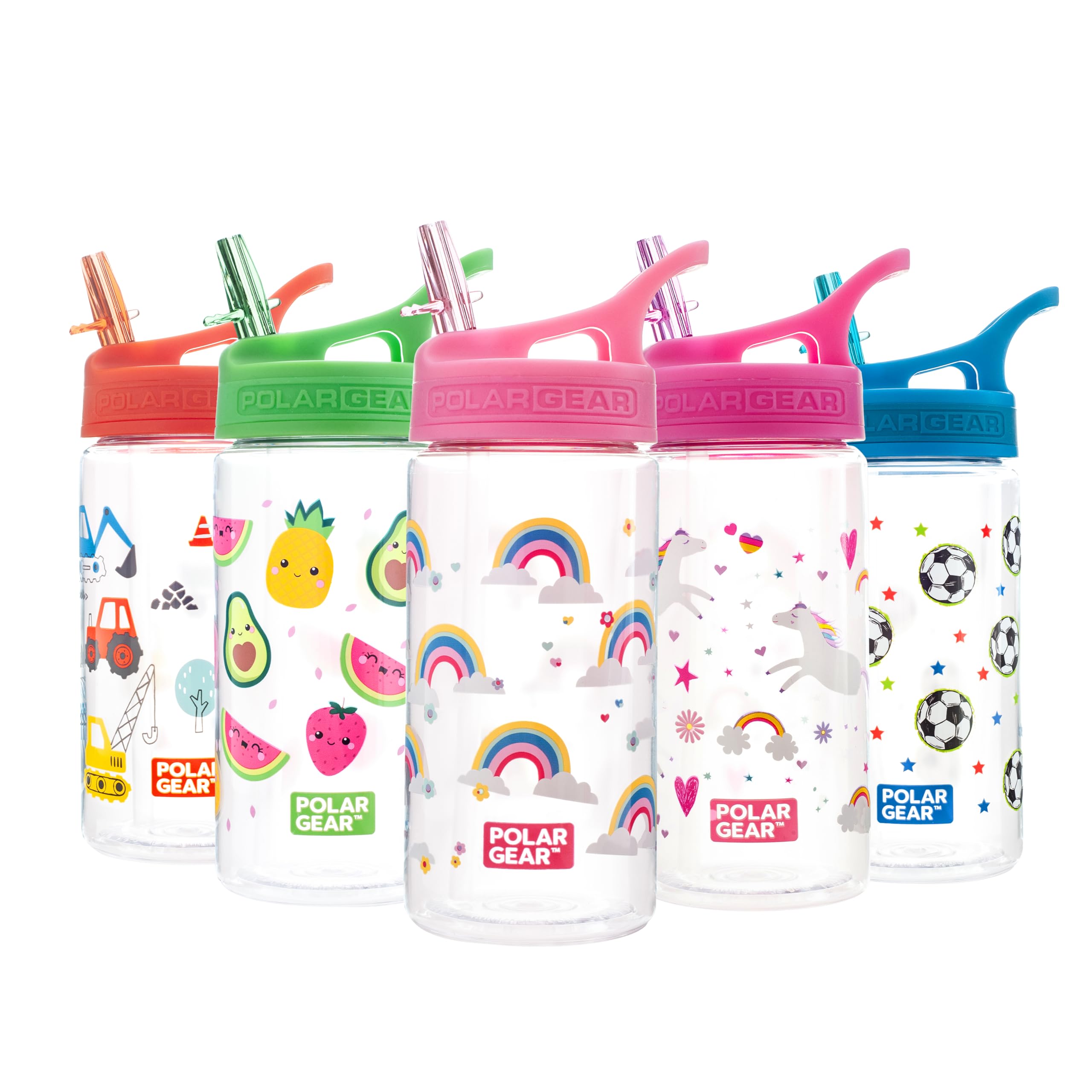 Polar Gear Kids Water Bottles with Straw - 400ml BPA Free Toddler Water Bottle With Straw - 100% Leakproof Kids Water Bottle with Carry Handle - Fully Recyclable School Water Bottle - Rainbow