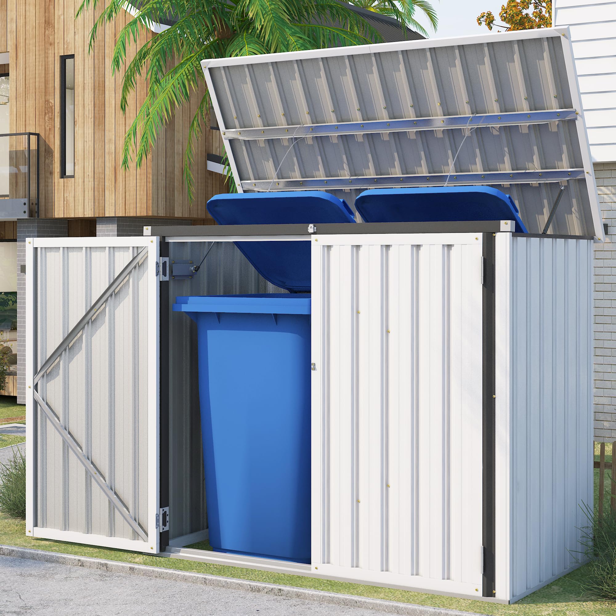 UNIONLINE Garden Storage Box| Metal Outdoor Shed with Double Door| Metal Tool Shed | 1.3m² 2m³ | Small Garden Shed | Galvanised Steel Garden Storage Box | White