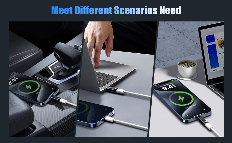 USB C to Lightning adapter with LED digital display