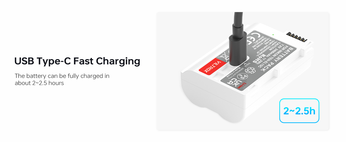 VILTROX EN-EL15C Replacement Battery 2400mAh Rechargeable Camera Battery