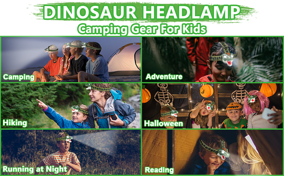 QCTOYS Dinosaur Headlamp T-Rex LED Head Torch for Kids