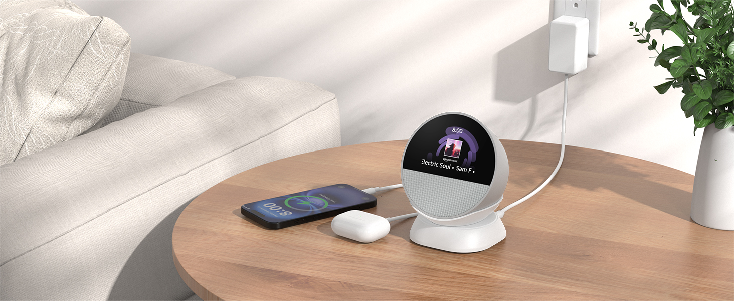 Echo spot desktop stand in the living room