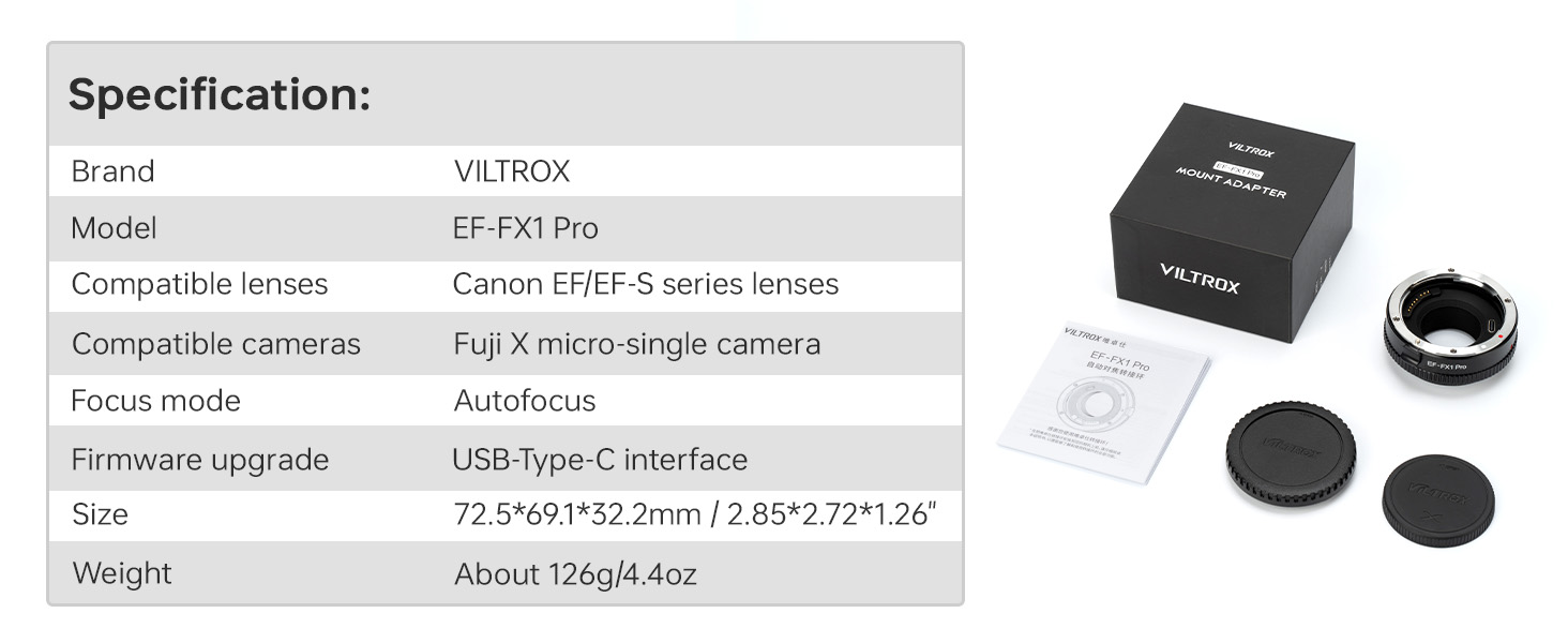 VILTROX EF-FX1 PRO Auto Focus Lens Mount Adapter Converter