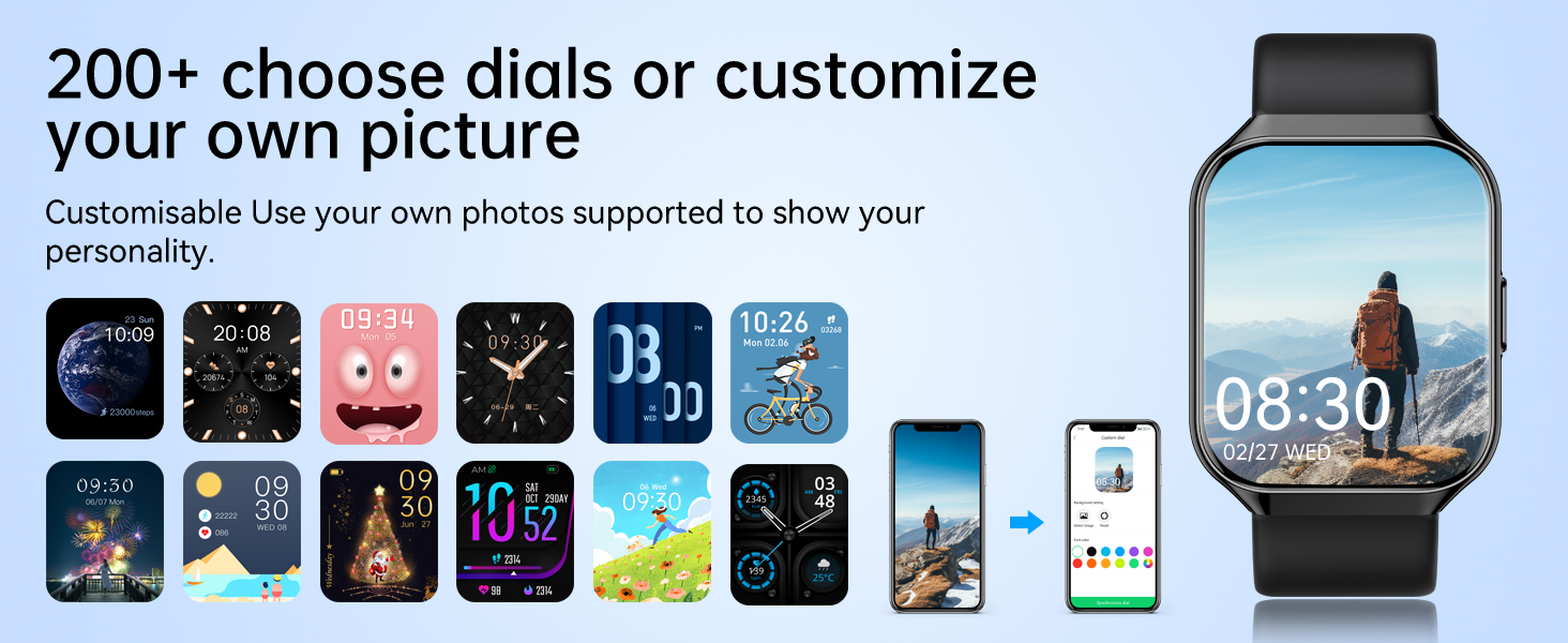 200+ choose dials or customize your own picture 