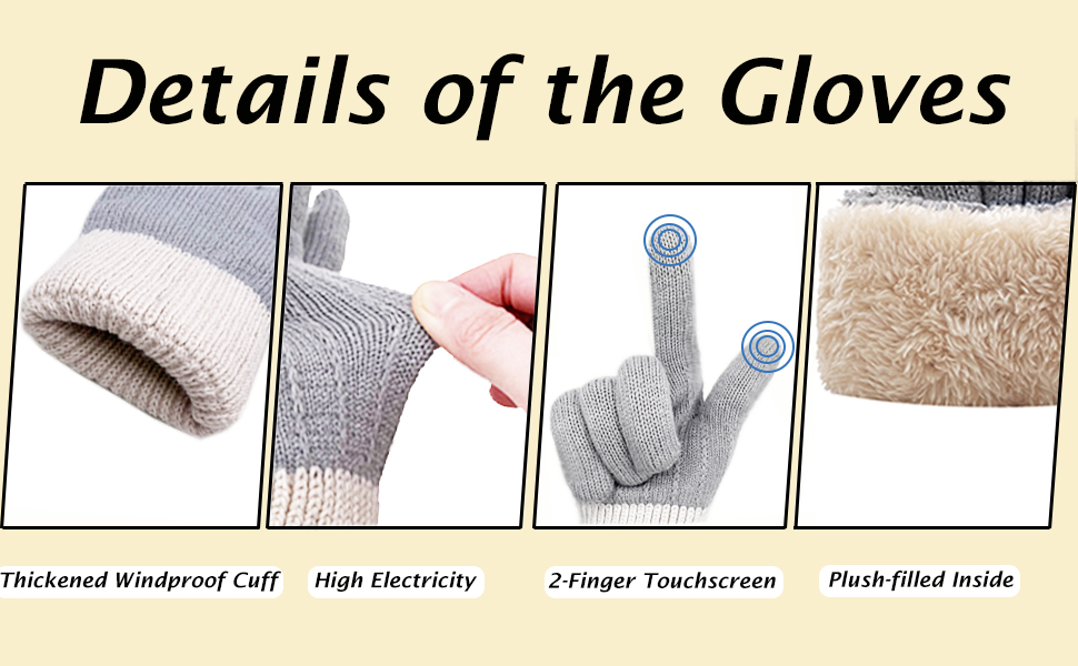 lifwimner Winter Gloves for Women Men Thermal Knitted Fleece Gloves Ladies Touch Screen