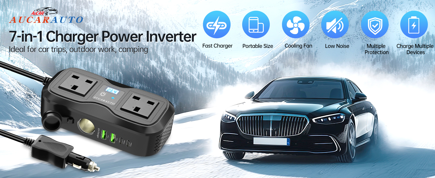 AUCARAUTO 7-in-1 Charger Power Inverter