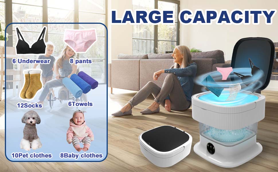Portable Washing Machine, 12L Foldable Mini Washer with Deep Cleaning of Underwear, Baby Clothes