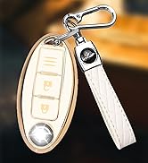 FT FUNTOR Car Key Cover for Ford, TPU Silicone Gold Border Remote Key Protective Cover with Leath...