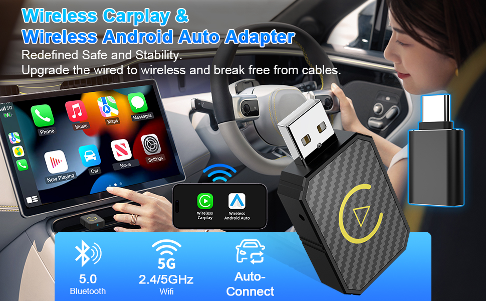Mini Wireless CarPlay and Wireless Android Auto Adapter