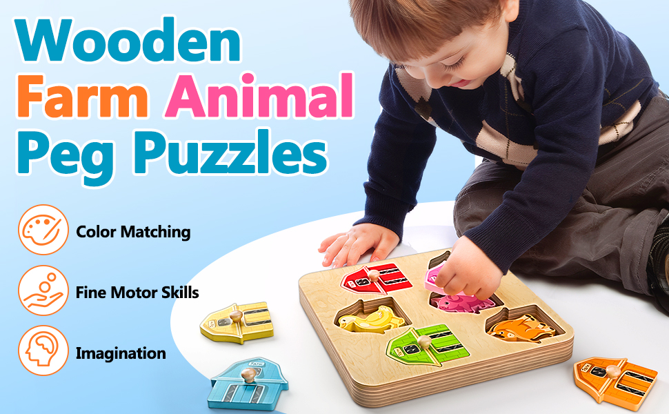 Wooden Farm Animal Peg Puzzles